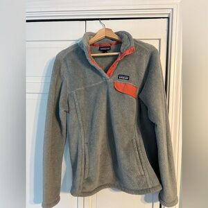 Patagonia Women's L Re-Tool T Snap Pullover Sweatshirt Gray Pink Fleece Polartek